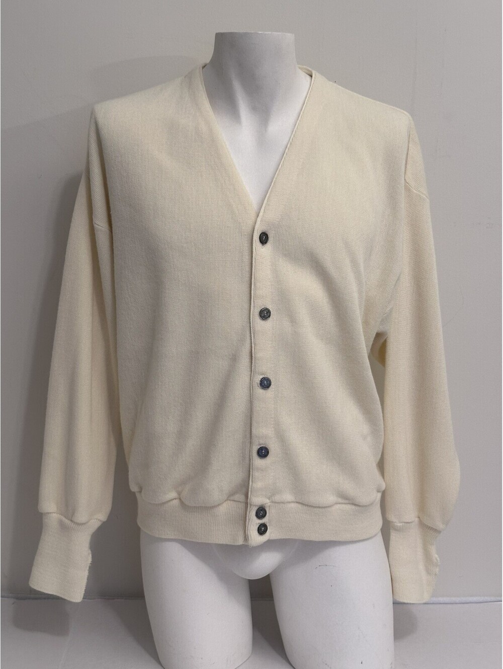 Vintage Van Heusen Cardigan Sweater Mens L Beige Academia Grandpa Acrylic USA